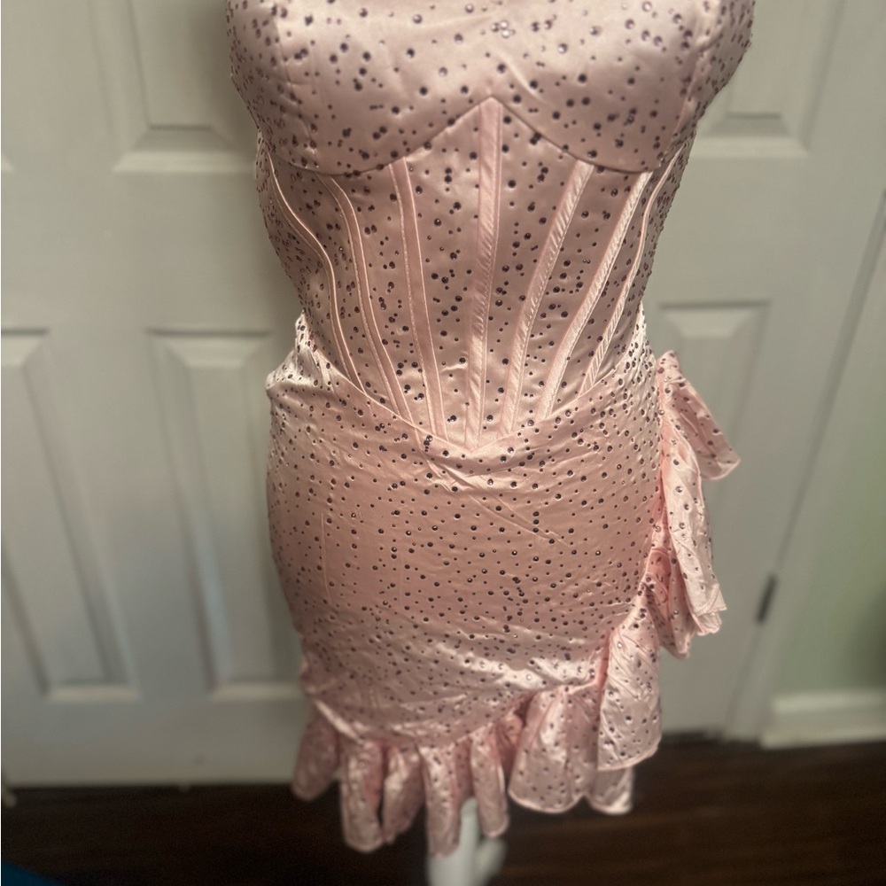 Pink Strapless Dress with Ruffle Detail